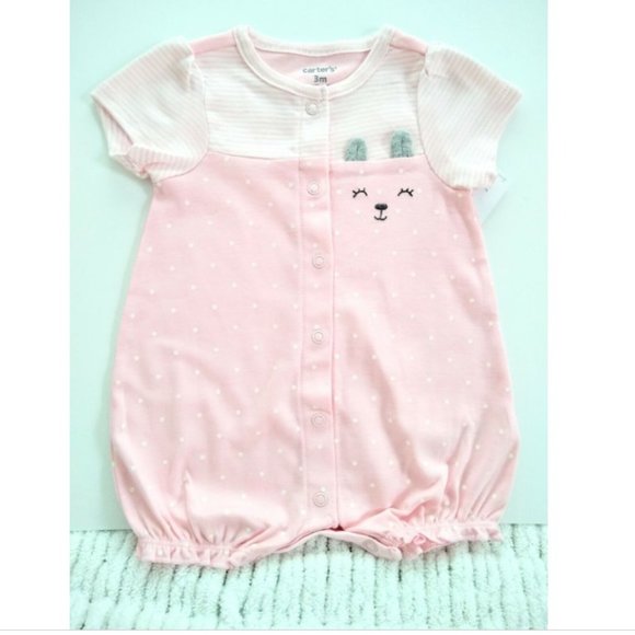 Carter's Baby Girl Polka Dot & Stipe Cozy Happy Romper - Picture 4 of 4